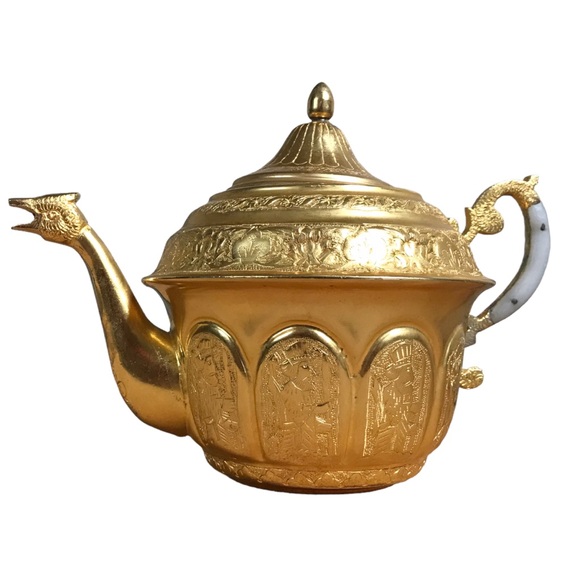 2 Piece Set Turkish Samovar Gold Plated Tea Coffee Ornate Engraving Tray and Pot - Picture 11 of 16